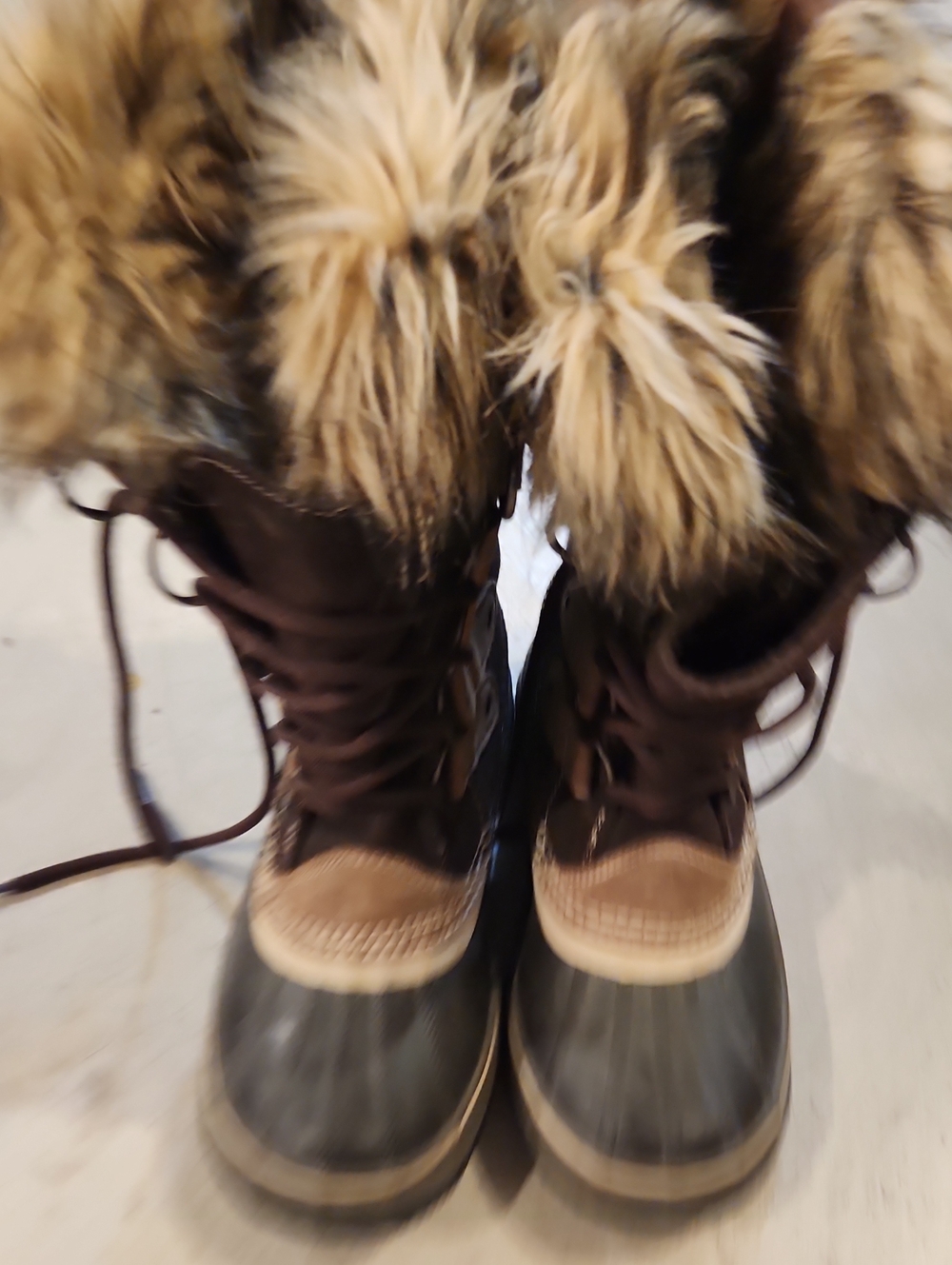 Sorel Brown and Tan Fur-Trim Lace-Up Winter Boots